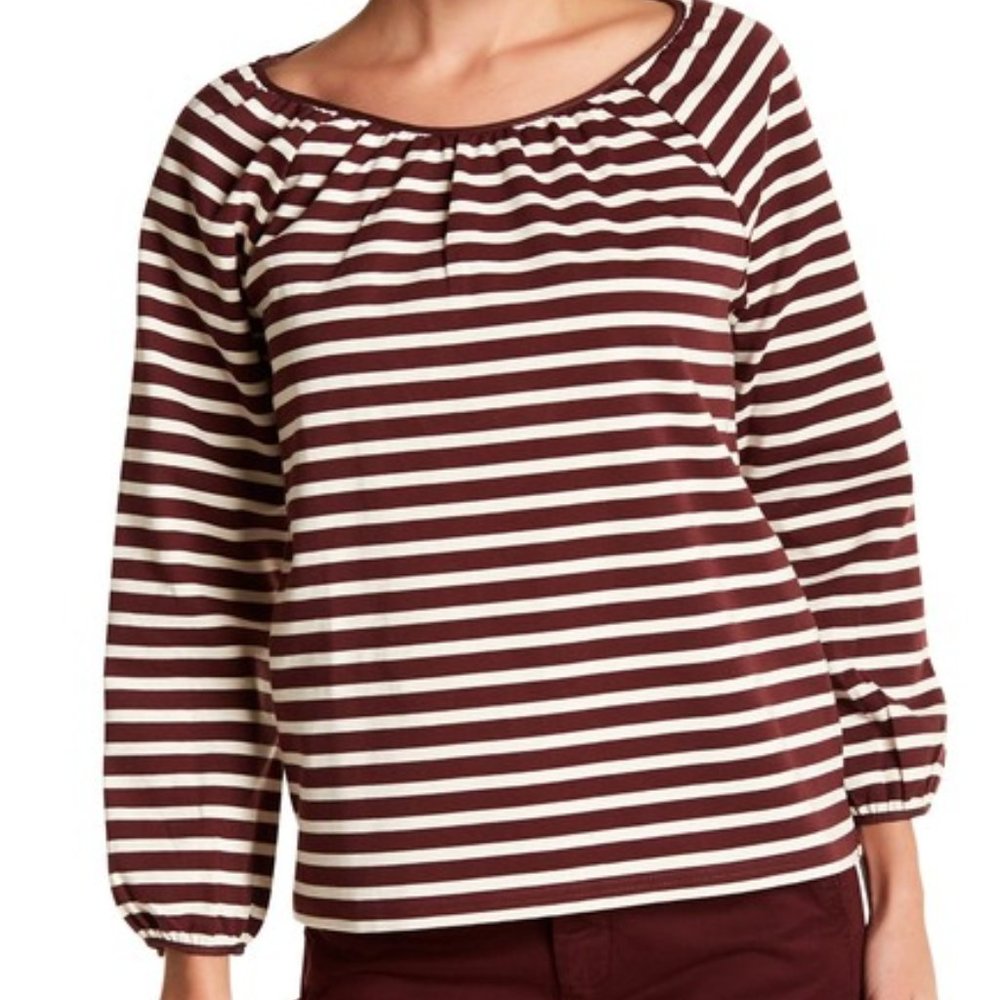 J. Crew Structured Stripe Keyhole Brown Blouse Size S